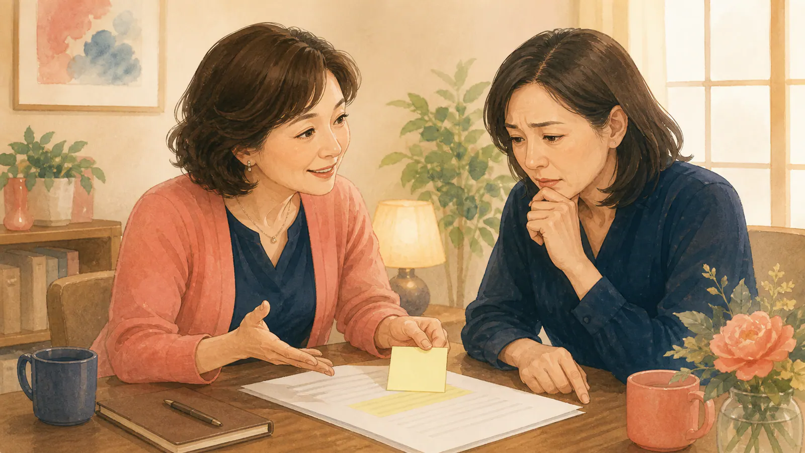 契約書の成功条件を一緒に確認するユキエと相談者
