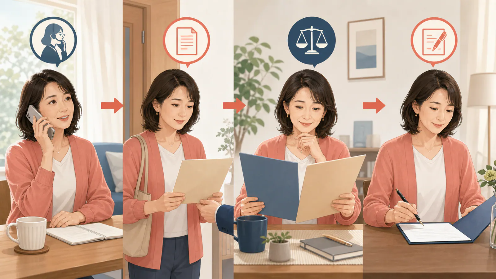 相談、見積もり、比較、契約を別の段階として考える女性